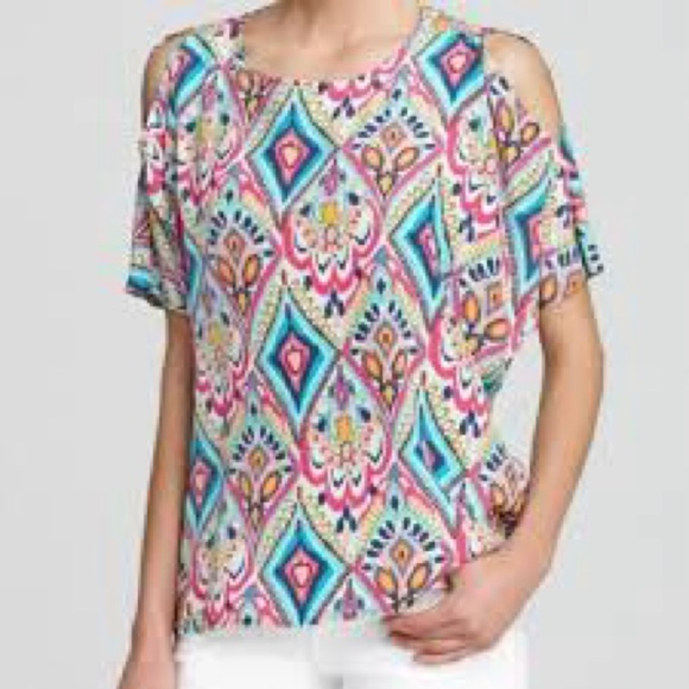 Lilly Pulitzer 100% Silk Multicolor Geometric Print Short Sleeve Blouse Size S